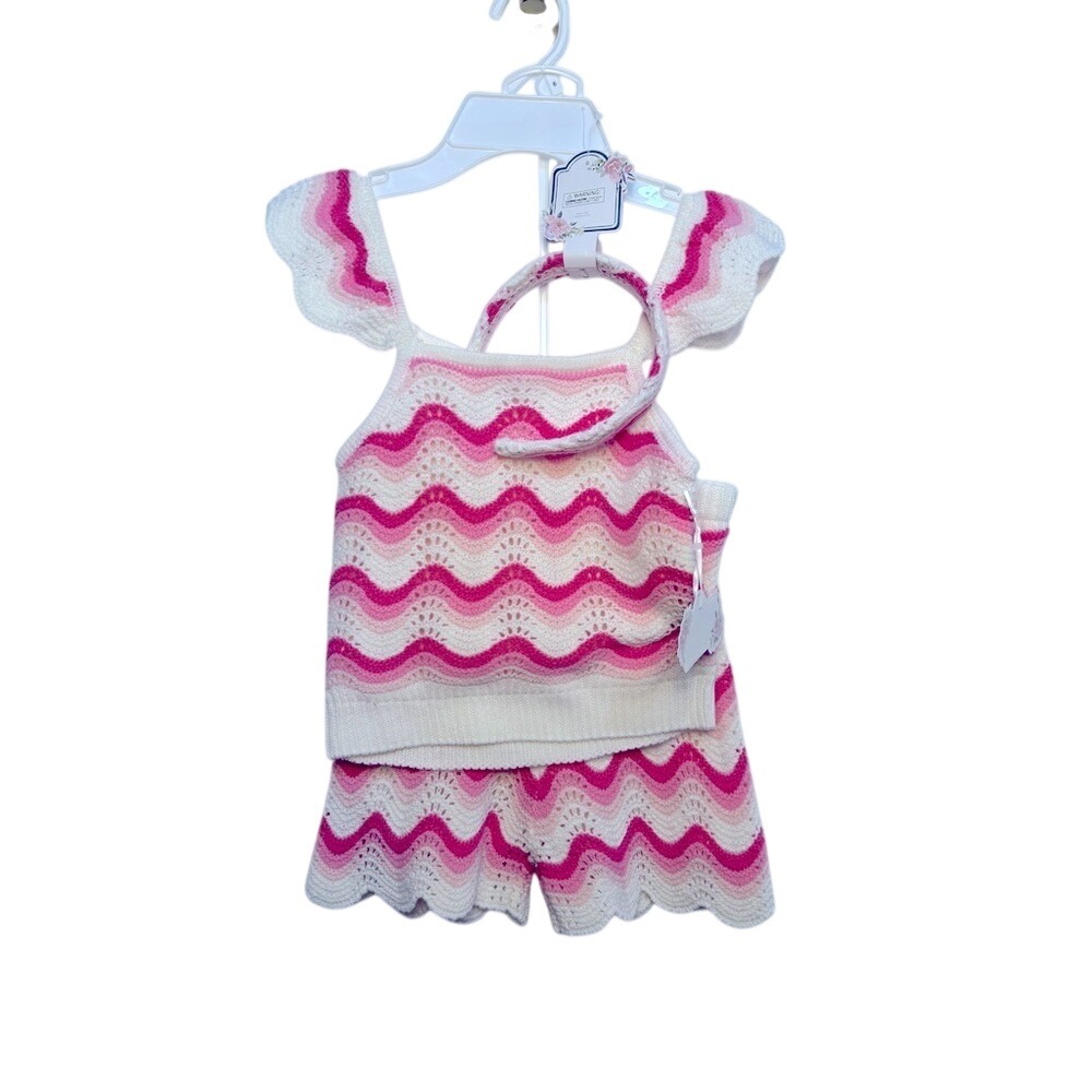 Blossom Blvd Girls Pink Chevron Knit 3pc Set Top Shorts Headband Size 6 NWT